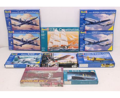 Revell: A collection of assorted boxed Revell model kits, to include: USS Constitution, Super Constellation, C-121C Constella