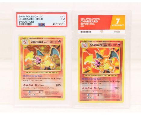 Pokemon: A PSA 7 NM, 2016 Pokemon XY Evolutions Charizard Holo. Cert No. 49377331; together with an Ace Grading 7 NM, 2016 Po