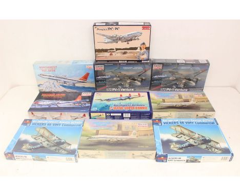 Model Kits: A collection of ten assorted boxed aircraft model kits, to include: Minicraft, Micro Scale Design and Roden, some