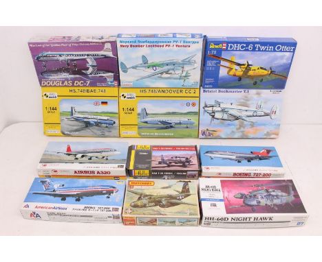 Model Kits: A collection of assorted boxed aircraft model kits, to include: Hasegawa, Matchbox, Heller, Revell, PCT, Mark 1 M