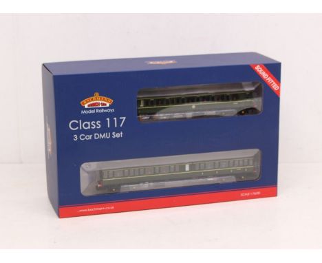 Bachmann: A boxed Bachmann, OO Gauge, Class 117 3-Car DMU BR Green Speed Whiskers, Reference 35-500 SF (Sound Fitted). Origin