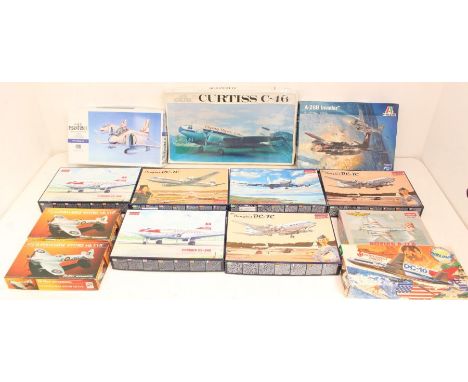 Model Kits: A collection of thirteen assorted boxed aircraft model kits, to include: Williams Bros, Roden, Italeri, Heller, A
