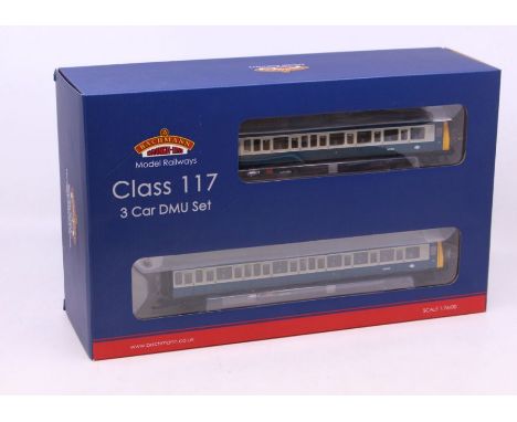 Bachmann: A boxed Bachmann, OO Gauge, Class 117 3-Car DMU BR Blue and Grey, Reference 35-501. Original box, general wear expe