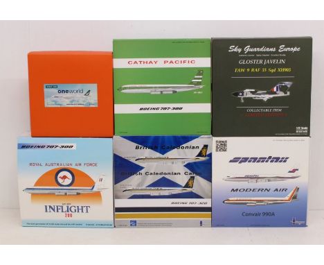 Diecast: A collection of assorted boxed, model aircraft diecast vehicles to include: Inflight 200, Cathay Pacific and Sky Gua