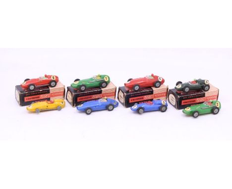 Wrenn: A collection of four boxed and four unboxed Wrenn Formula 152 Grand Prix Electric Model Slot Cars. Original boxes, gen
