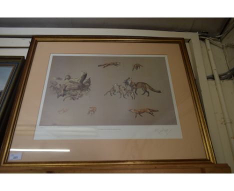 MICHAEL LYNE, STUDIES OF A FOX, COLOURED PRINT, LIMITED EDITION 134/300, SIGNED IN PENCIL, F/G