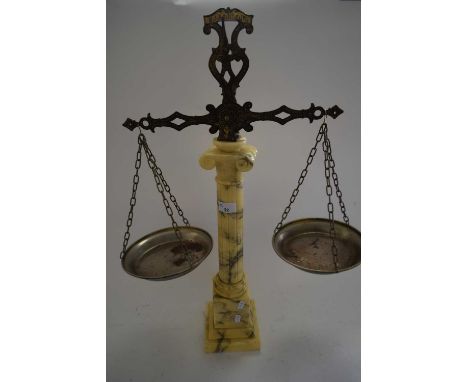 ORNATE BEAM SCALES WITH DORIC COLUMN CENTRE