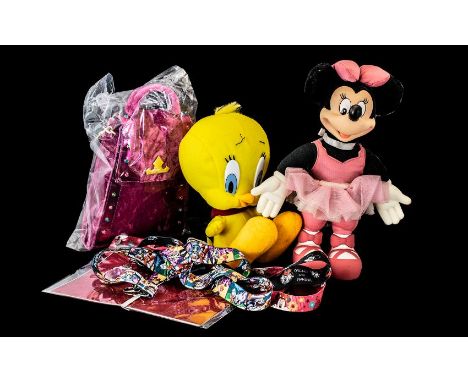 Disney - Looney Tunes Interest. Box of Collectables Which Includes Vintage Tweety Pie Teddy, Vintage Mini Mouse In Ballerina 