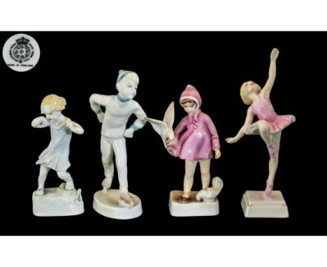 Royal Worcester  - A Fine Collection of 4 Small Hand Painted Figures. Comprises 1/ ' Peace ' RW4167 Pink Outfit. Modeller Fre