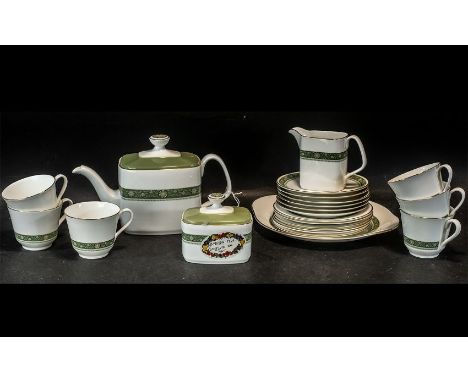 Royal Doulton Tea Service Rondelay Design. To include 6 cups, saucers and side plates, bread and butter plate and milk and cr