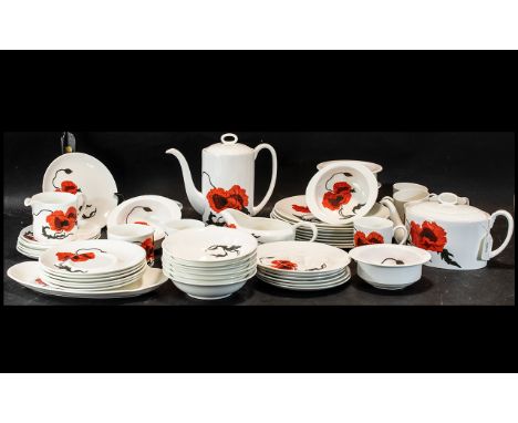 Wedgwood Susie Cooper Design 'Corn Poppy' Tea &amp; Coffee Set, comprising a tea pot and coffee pot, six cups, saucers and si