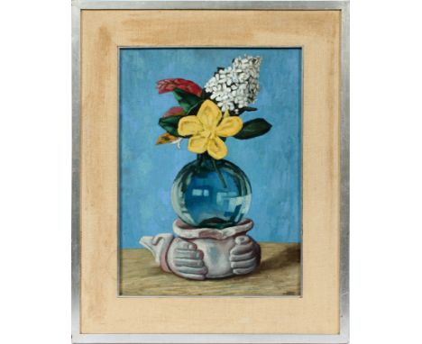 JOSE CHAVEZ MORADO (MEXICAN, 1909-2002), OIL ON MASONITE, 1946, H 22", W 16", "UN ARREGLO FLORAL"Signed and dated lower right