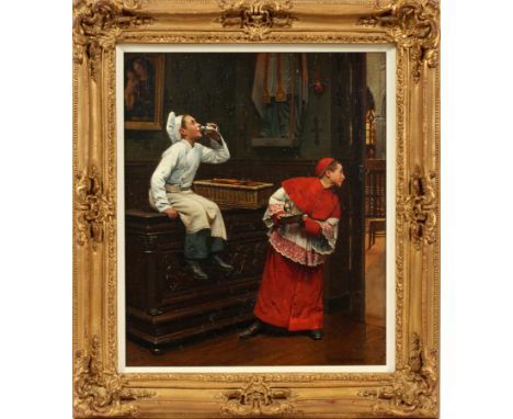 PAUL CHOCARNE-MOREAU (FRENCH, 1855-1931), OIL ON CANVAS H 24", W 20"Oil on canvas laid down on masonite. Depicts two young bo