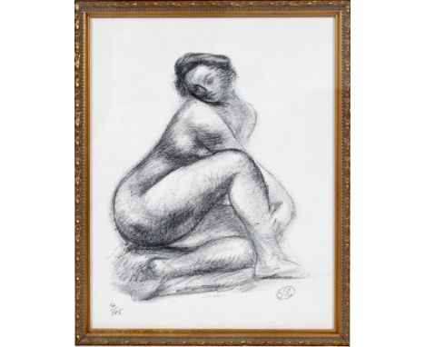 ARISTIDE MAILLOL, LITHOGRAPH, #171/275, H 9", W 7"Original lithograph in black. Signed and titled "Nu Assis (seated nude) 194