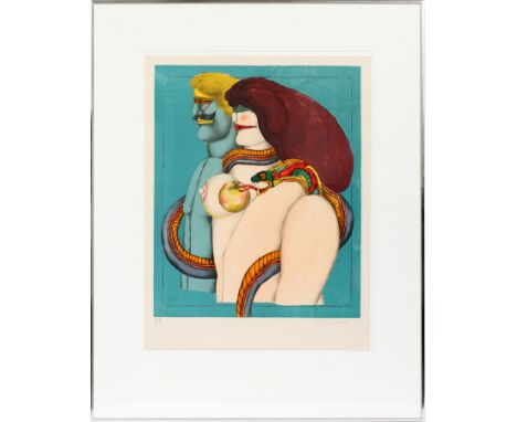 RICHARD LINDNER (AMERICAN/GERMAN, 1901-1978), COLOR LITHOGRAPH, H 24", W 20", "ADAM AND EVE"Pencil signed; AP; floated in the