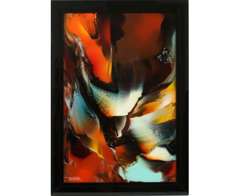 LEONARDO NIERMAN, OIL ON MASONITE H 24" W 16" "PROPHECY"Signed. Black frame. Title "Prophsey" sic. certificate fixed to back.