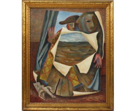 GUNTHER GERZSO (MEXICAN, 1915-2000), OIL ON MASONITE, 1940, H 30", W 24", SURREALIST PORTRAIT OF THOMAS IRELANDGUNTHER GERZSO
