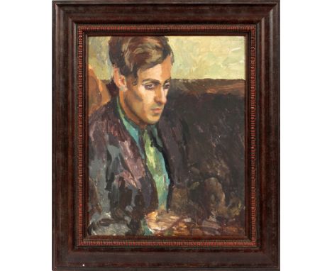 PETER MORRIS, ACRYLIC ON BOARD, H 20", W 16", PORTRAIT OF A MANPeter Morris, acrylic on board, portrait of a man.minor abrasi