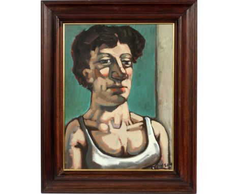 PETER HOWSON, OIL ON CANVAS, 1992, H 23", W 17"Label on verso inscribed: "Peter Howson, Portrait of Artist's Mother, 1992". S