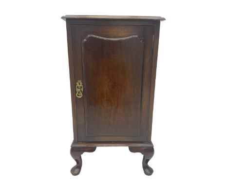 Waring &amp; Gillow - Georgian design mahogany bedside cabinet, fitted with single door enclosing shelf, raised on cabriole f