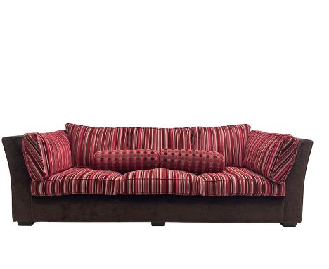 Collins &amp; Hayes - grande three seat sofa upholstered in chocolate fabric, the loose cushions upholstered in textured fusc