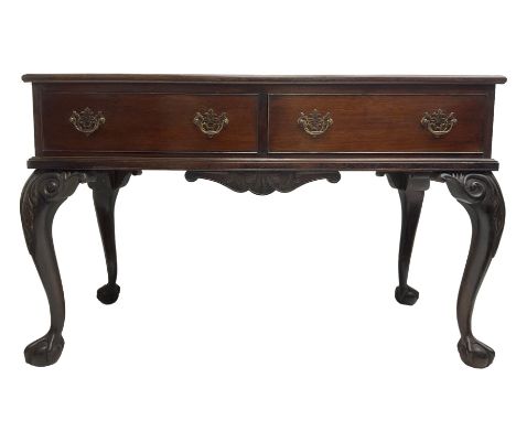 Acorn Industries - Georgian design mahogany side or console table, fitted with two cock-beaded drawers, foliate moulded apron