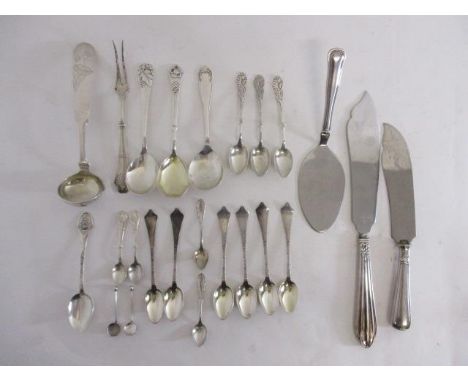 Scandinavian silver and white metal cutlery, comprising ten teaspoons, two salt spoons, four coffee spoons, three preserve sp