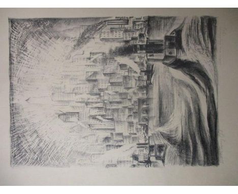 Adriaan lubbers - 'South Ferry' with two tug boats to the foreground, lithograph, signed and dated 1929, titled and numbered 
