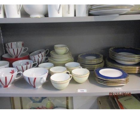 A Crown Staffordshire part dinner set, a matched set of Carlton ware and Savoy china side plates, a Victorian set of six cups