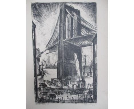 Adriaan Lubbers - 'Brooklyn Bridge (32)' lithograph signed, dated 1929 and titled, 22" x 15" overall, unframed 