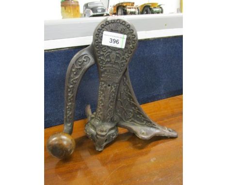 A bar mounted cast iron original safety mechanical corkscrew, 10"h 