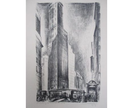 Adriaan Lubbers - 'Broadway at Times Square (80)' lithograph, signed and dated 1929, titled and numbered, 22 1/4" x 15" overa