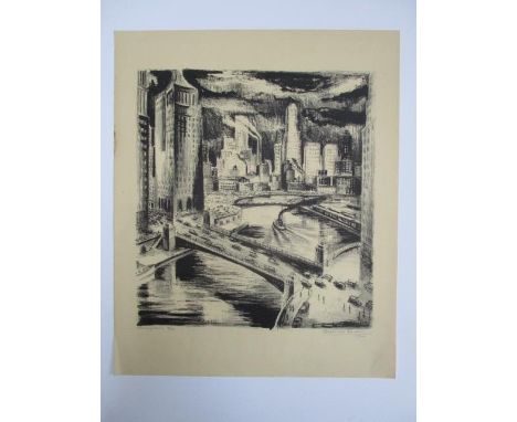 Adriaan Lubbers - 'Chicago River' limited edition lithograph 4/50, signed and dated 1944 and titled,     17 1/4" x 14" overal