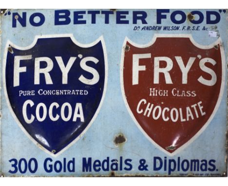 A good early 20th Century enamel Advertising Sign, 'Frys Cocoa / Chocolate,' 53cms x 74cms (21" x 29"). (1)