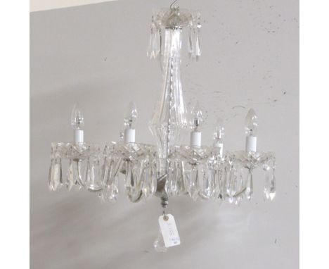 A six branch single tier cutglass Chandelier, decorated with droplets, approx. 56cms (22") high; 61cms (24") wide. (1)