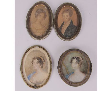 19th Century Irish SchoolMiniatures: "Portrait of Young girl wearing blue Shawl," half-length oval, on ivory, approx. 8cms (3