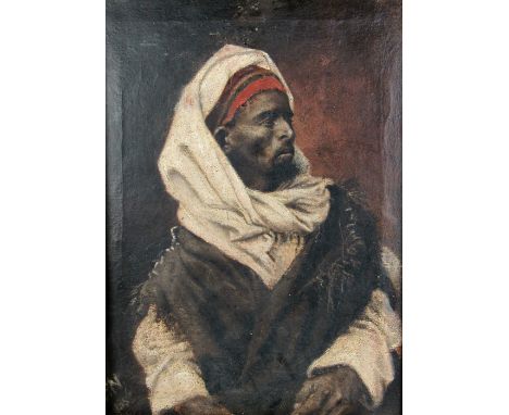 19th Century French School, P.N. 1885Half-length "Portrait of a North African Trader," O.O.C., 28cms x 21cms (11" x 8 1/4") b