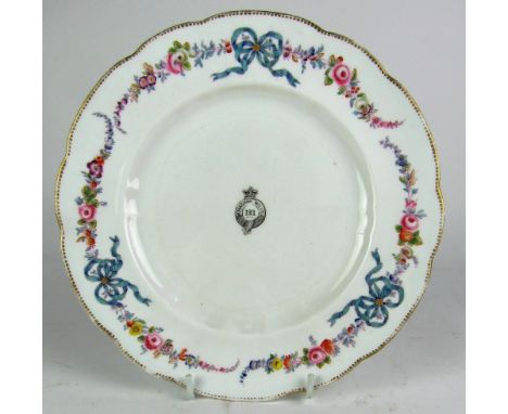 Military interest: A 19th Century Worcester floral decorated Plate, with the Arms of Monaghan Militia in centre. (1)