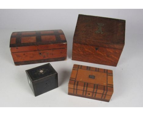 A late 19th Century oak Stationary Box by Asprey, N. Bond St., London, with initial A. and coronet in brass on lid; a dome to