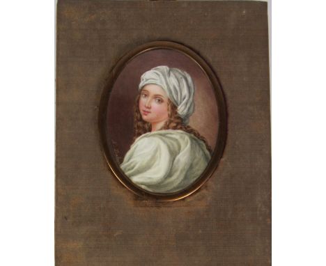 N. Daly after Guido ReniMiniature: "Oval painting of Beatrice Cenci," painting on enamel, signed N. Daly, approx. 9cms x 6.25