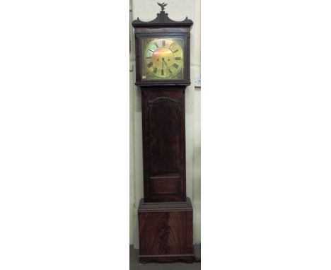 A late 18th Century Irish inlaid mahogany Grandfather Clock, the cornice surmounted by a small brass eagle, over a square gla