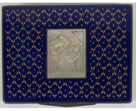 A very good attractive 19th Century enamelled heavy silver Box, the royal blue ground with gold mesh decoration and with gree