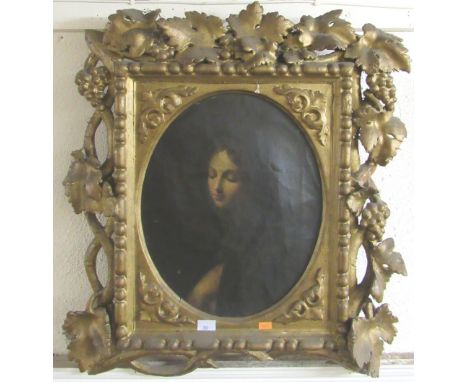 19th Century Italian School"Portrait of a Madonna," oval O.O.C., 34cms x 28cms (13 1/2" x 11") in carved giltwood frame. (1)