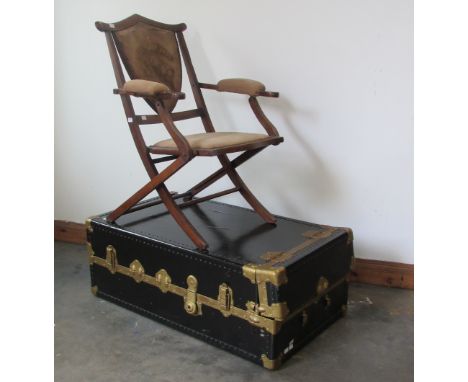 A late Victorian folding Yacht Chair, the back embroidered with Royal motif and date 1837 - 1897; also an Edwardian painted S