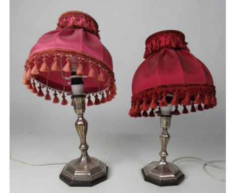 A tall silver Candlestick Table Lamp, London c. 1920; and a smaller ditto Sheffield, c. 1920, both electrified, with shades. 