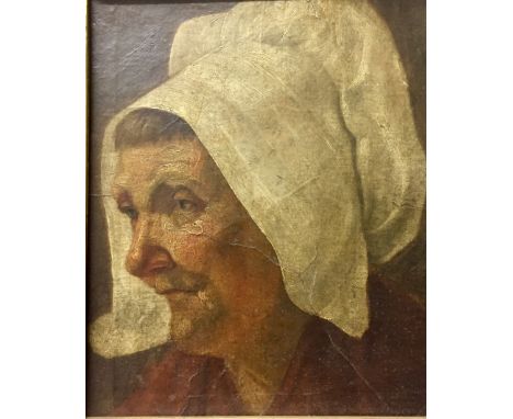 Circle of David Wilkie"Portrait of an old Woman with Bonnet," O.O.B., 10 1/2" x 8 1/2". (1)