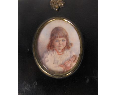 Olive Sunderland, 1909Miniature: "Portrait of Olive Isobel Monro, aged 2 years, 3 months, holding her doll," approx. 7cms x 5