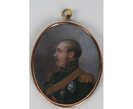 Early 19th Century English SchoolMiniature: "Portrait of a middle-aged Naval Officer, wearing battle honours and decorations,