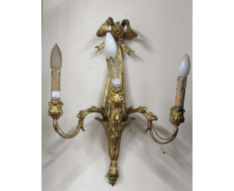 A good pair of 19th Century three branch / light gilt Wall Sconces. (2)