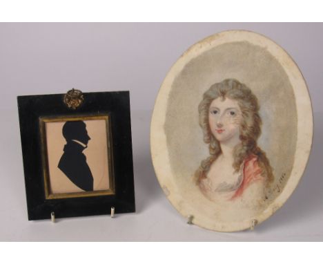 A. Daly 1854Miniatures etc: An oval watercolour "Portrait of Young girl with long ringlets,Joanna Harriet Blake of Ardfry?" a